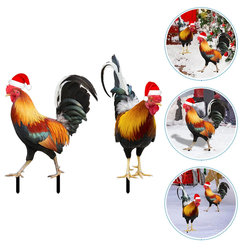 

2 Pcs Yard Silhouette Stake Sign Ground Plug Garden Chicken Decor Acrylic Animal