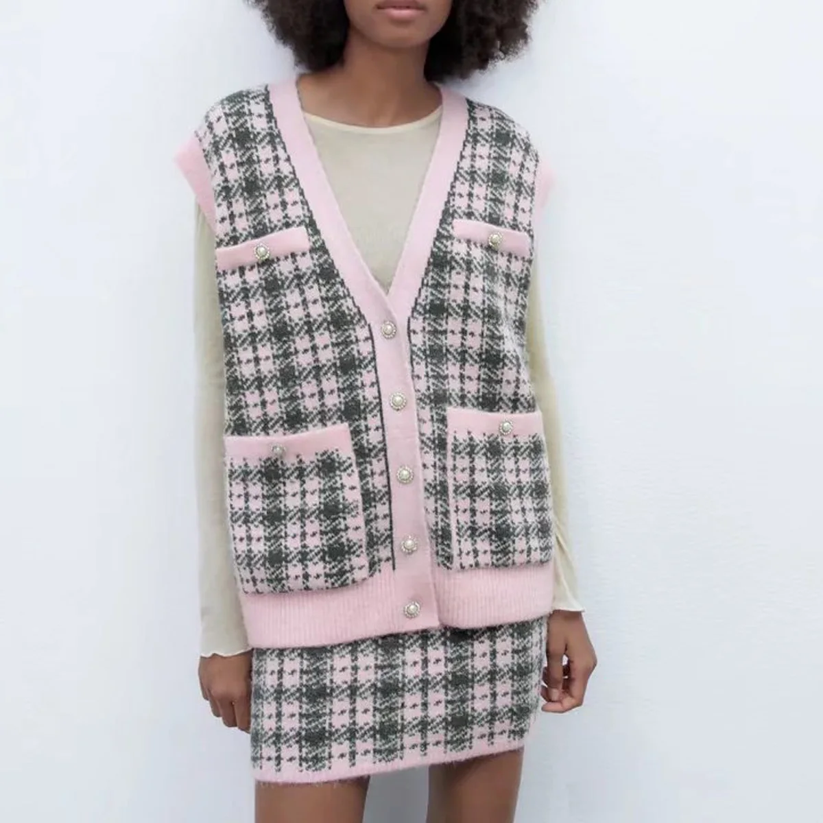 

Women Simple All-match Patchwork Sweater Leisure Sleeveless Female Vintage Vest