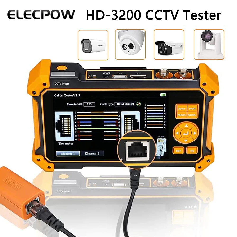 Elecpow HD-3200 Professional  5-in-on Camera Tester Monitor 4K 8MP CVI TVI AHD SDI CVBS Analog Camera CCTV Tester HDMI in VGA in