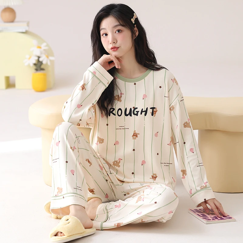 Корейский пижамный комплект женские осенне-весенние длинные брюки с длинными