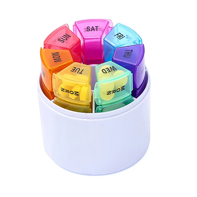 

1PC Container Case Pill Box Splitters Rainbow Colors 28 Girds 7 Days Weekly Tablet Pill Medicine Box Holder Storage Organizer