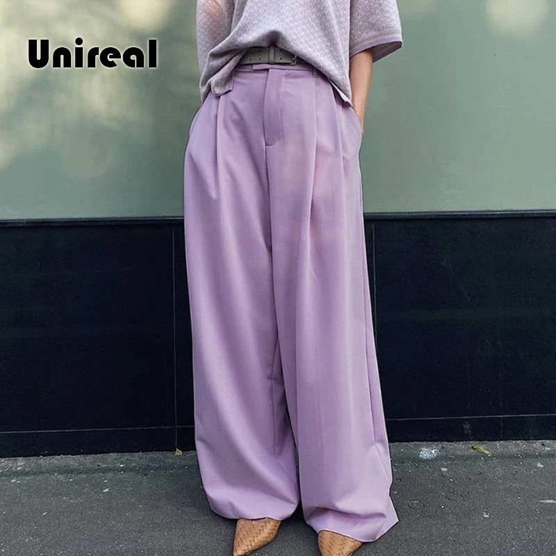 

Женские брюки с широкими штанинами Unireal, Блейзер, Костюмные брюки, уличная одежда, фиолетовые повседневные брюки палаццо на лето 2023