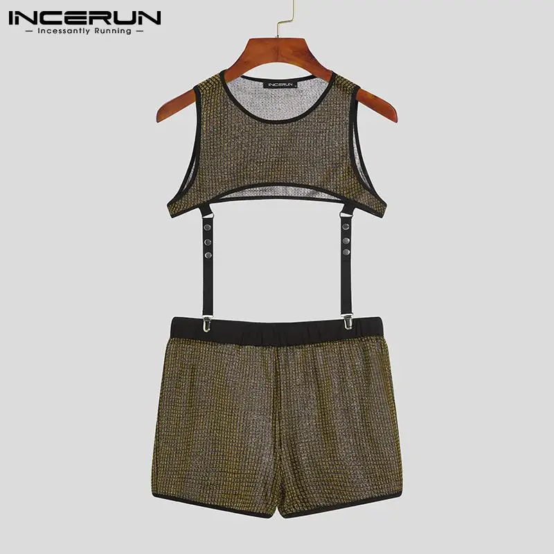 Stylish Hot Sale Men's Suit 2 Pieces Sexy Leisure All-match Simple Male Reflective Two-piece Sleeveless Suits S-5XL 2022 INCERUN