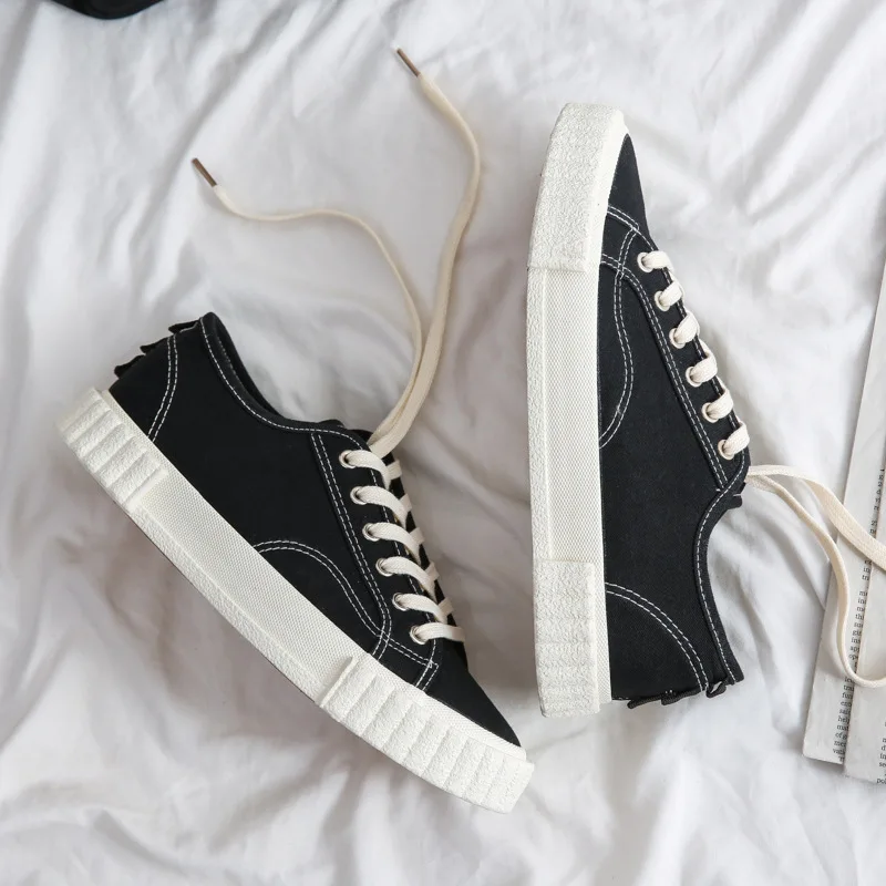 

Brand Canvas Women Shoes 2022 New Fashion Sneakers Platform Shoes Woman Low-top Lace-up Shoes Ladies Plus Size Female Skateboard