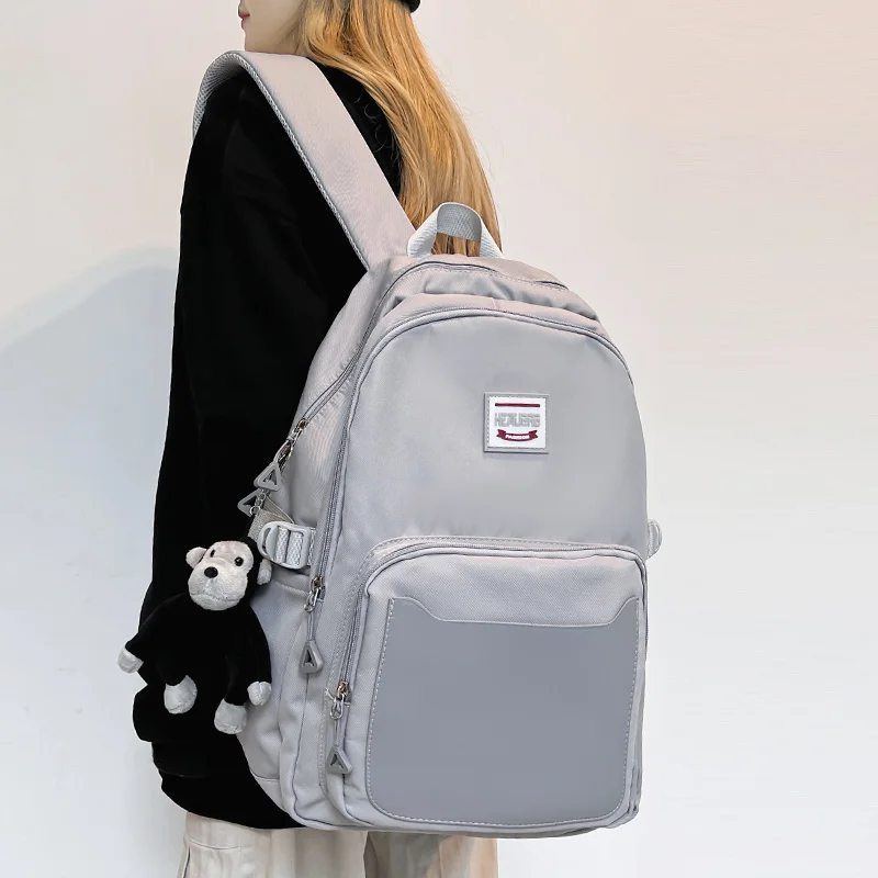 

DCIMOR Large Capacity Waterproof Nylon Women Backpack Men PU Front Pocket Travel Bag Fashion Lovers Schoolbag Laptop Backpack