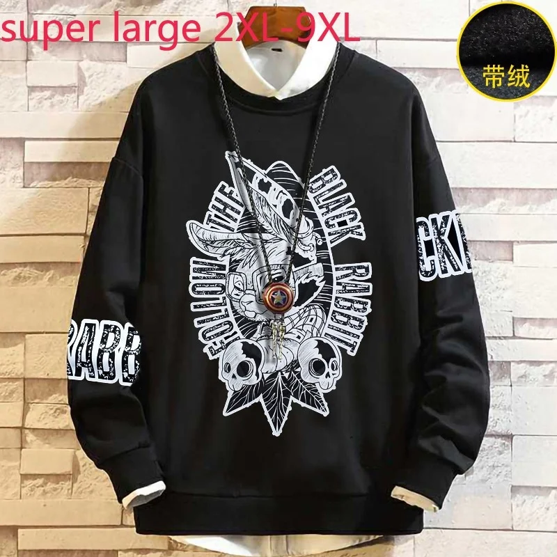 

2022 New Arrival Fashion Plus Velvet Super Large Loose Thick O-neck Casual Print Hoodie Men Plus Size 2XL3XL4XL5XL6XL7XL8XL9XL