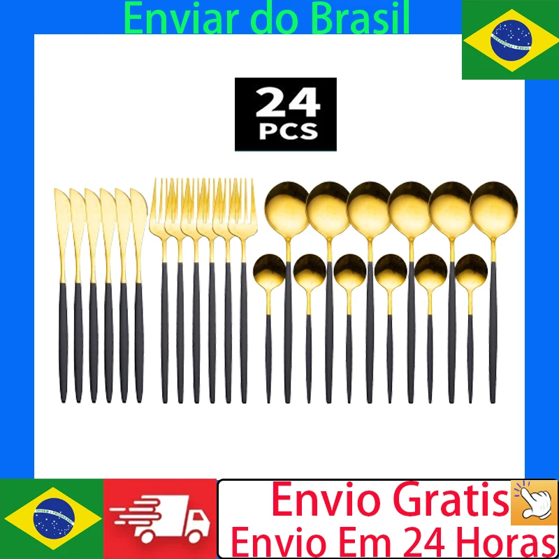 

24pcs Gold Dinnerware Set Stainless Steel Knife Fork Spoon Cutlery Set Kitchen Western Tableware Set Flatware Set Wholesale