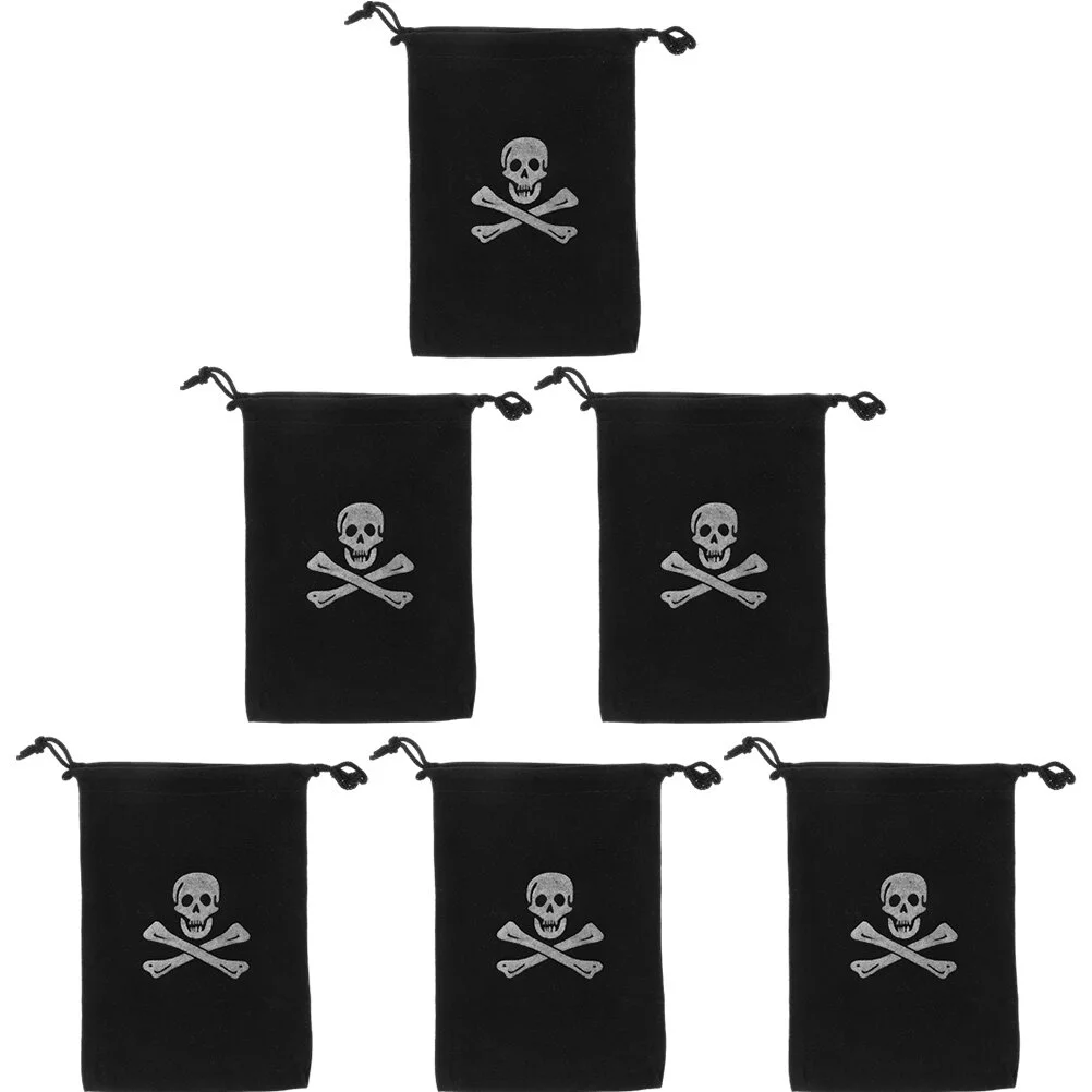 

6 Pcs Pirate Drawstring Bag Candy Pouch Halloween Storage Gift Bags Party Practical Small Polyester Pinata
