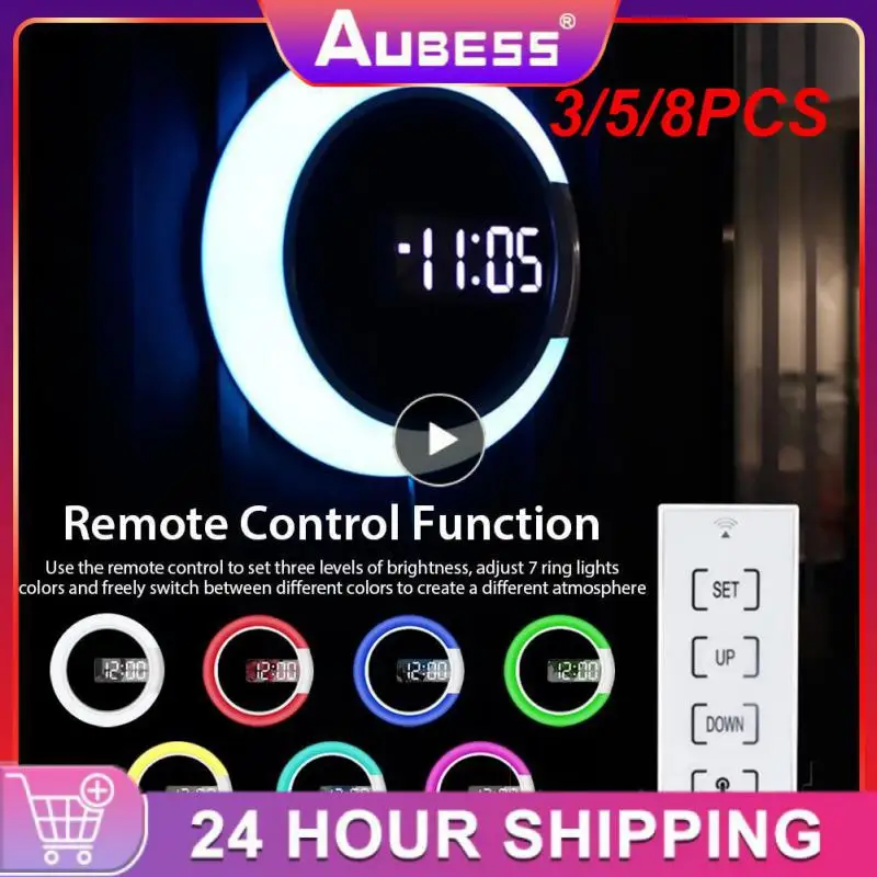 

3/5/8PCS White Products Computer Mirroring Digital Mirror Wall Clock Temperature Switch Remote Control Alarm Clock