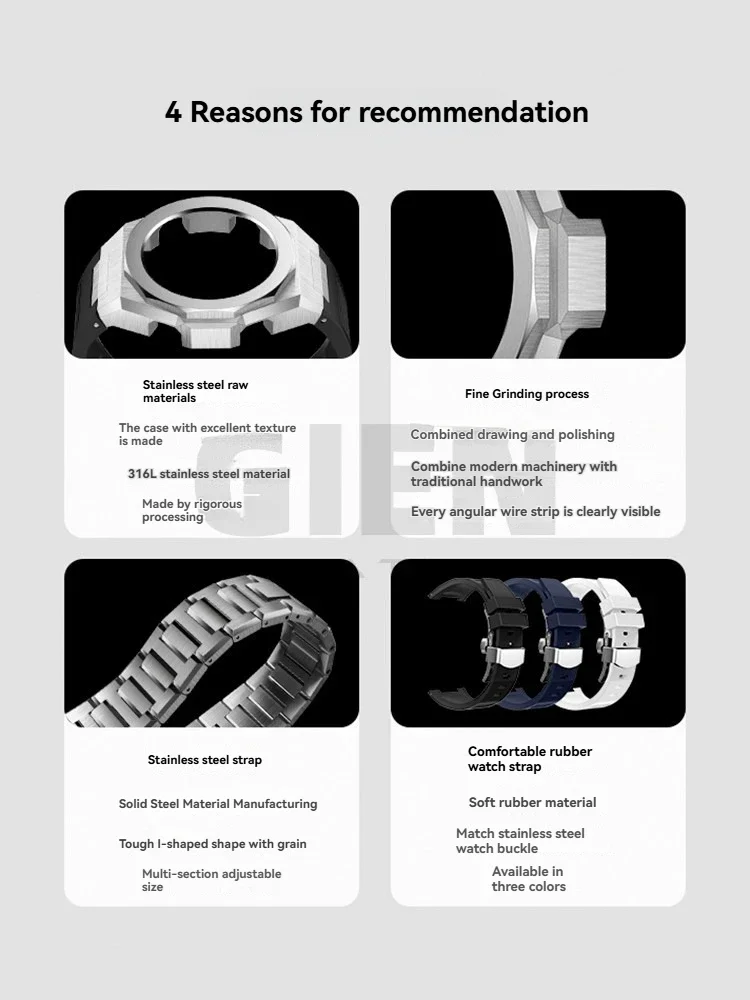 Фото Модифицированный комплект из нержавеющей стали (корпус и ремешок) для Casio G-SHOCK GA-110, GA100, GA-120, GA-140. Полный металлический комплект для переоборудования. №4