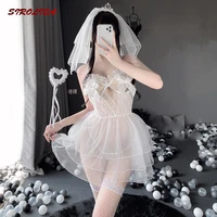 sirolisa mesh hollow lace black bridal cosplay costumes wedding veil strappy party exotic nightdress gothic princess uniform new