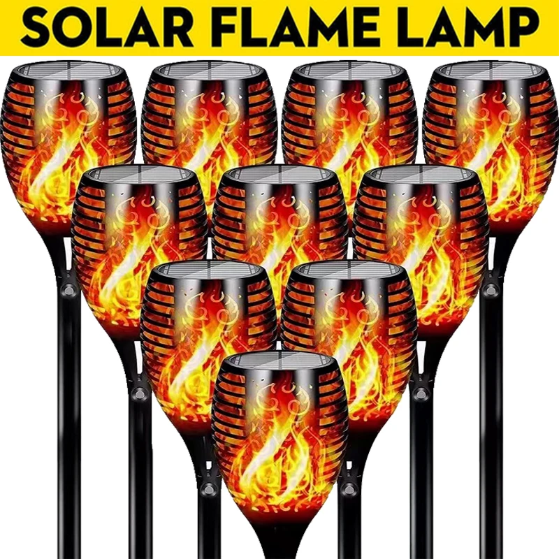 1/2/4/6/8/10Pcs Solar Flame Torch Light Flickering Light Waterproof Garden Decoration Outdoor Lawn Path Yard Patio Floor Lamp