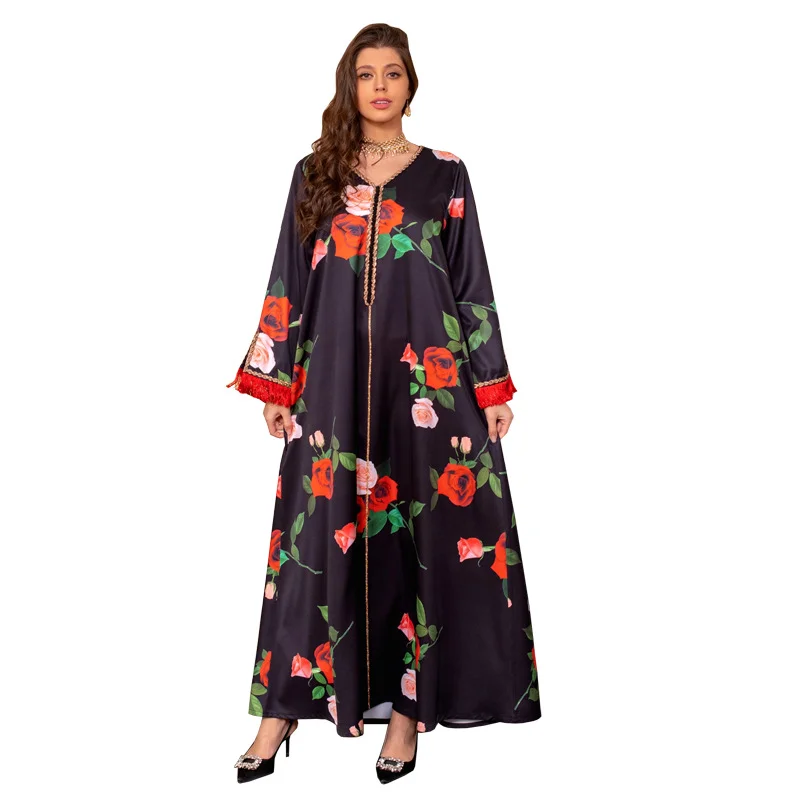 

Black African Dresses for Women 2023 Traditional Nigeria Turkey Print Twist Hot Drill Dress Abaya Musulman Robe Femme Clothing