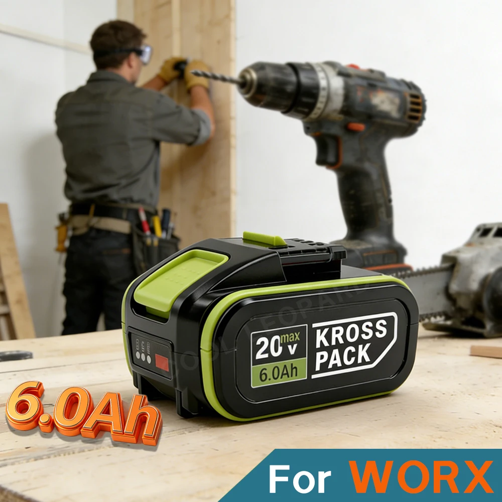 Аккумулятор литиевый Worx 20V 5.0Ah6.0Ah, совместимый с Kross Pack WA3551 WA3553 WX372 WX386 WX390 WX372 для беспроводных электроинструментов (art.: 3920da2c6eae3) - 3920da2c6eae3
