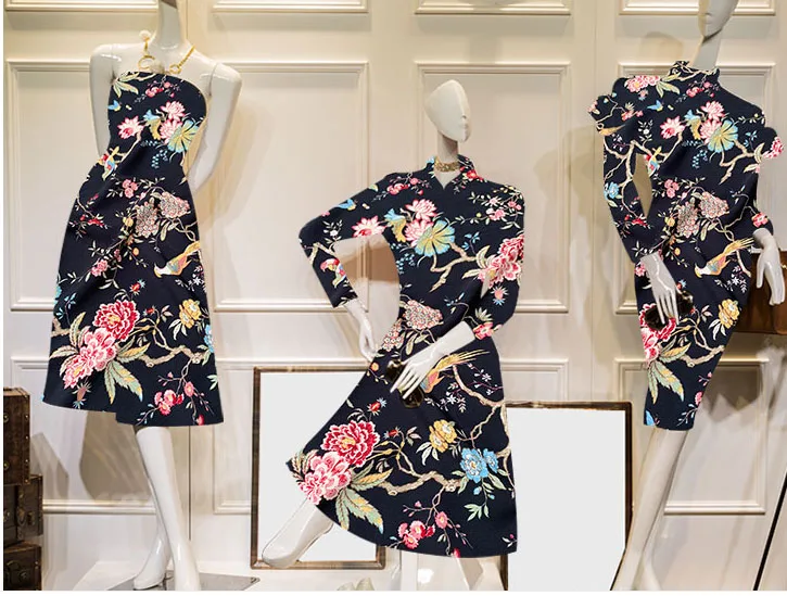 Матовое шелковое платье из крепдешина с принтом хлопковое платье-Ципао