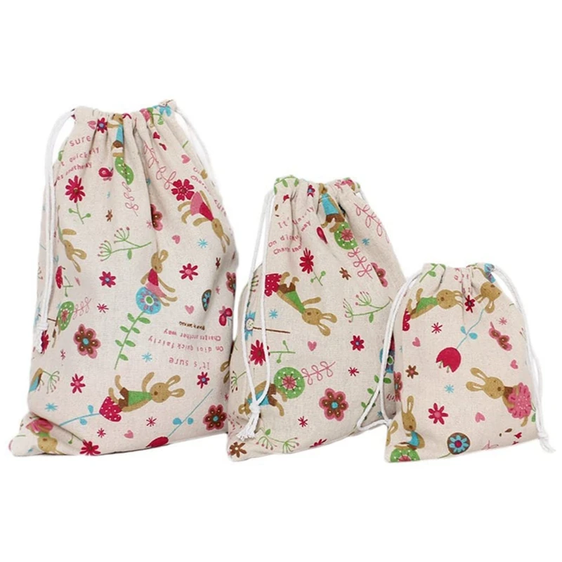 

3Pcs Non-Woven Printed Bouquet Pocket, Floral Drawstring Outdoor Travel Storage Bag