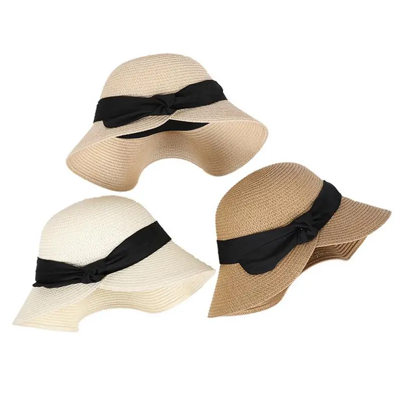 

Женская Складная и портативная Солнцезащитная шляпа с широкими полями, летние соломенные солнцезащитные шляпы, женские пляжные соломенные шляпы для