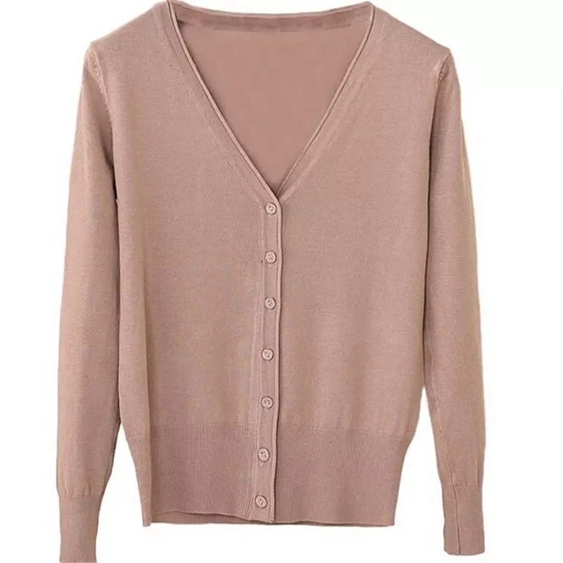 Spring Cardigan Women Korean V Neck Knitted Cardigan Feminino Ladies Long Sleeve Loose Buttons Cardigan Thin Coat ZY3603