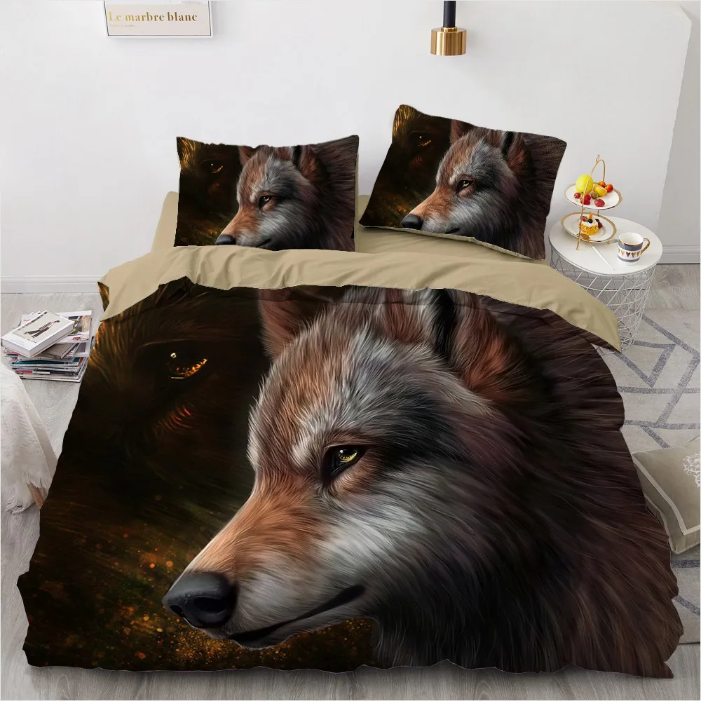 

3D Design Animal Wolf Cool Quilt Cover Sets Comforter Shams Bedding Set Pillow Case King Queen Full Twin Home Textile