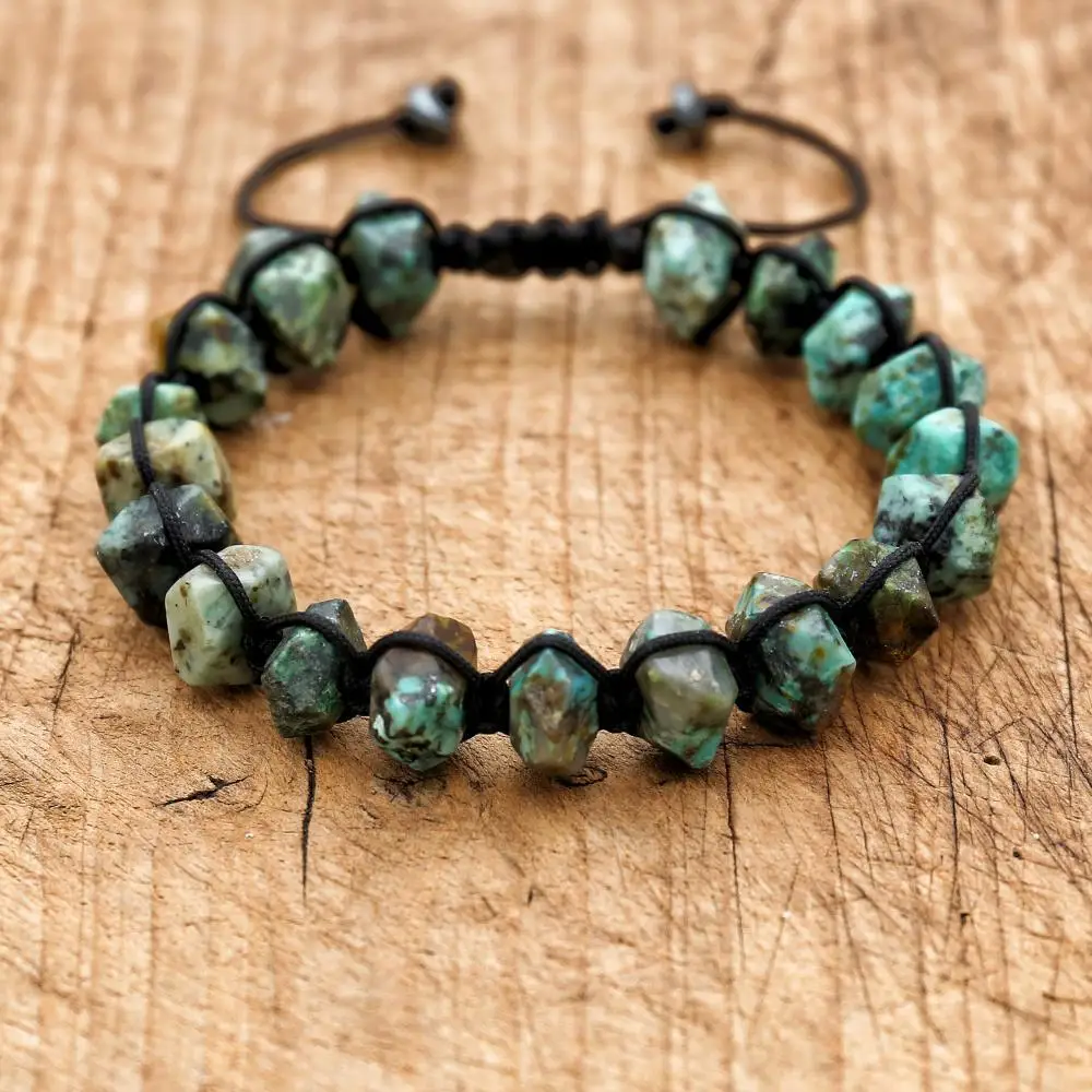 

7-11mm Irregular African Japser Stone Bohemia Natural Stone Braided Bracelet Handmade Charm Wrap Bracelet & Bangle Jewelry Gift
