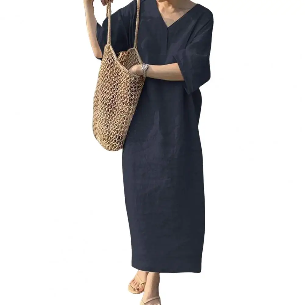 

V-neck Half Sleeve Thin Dress Women Casual Robe Dress Streetwear