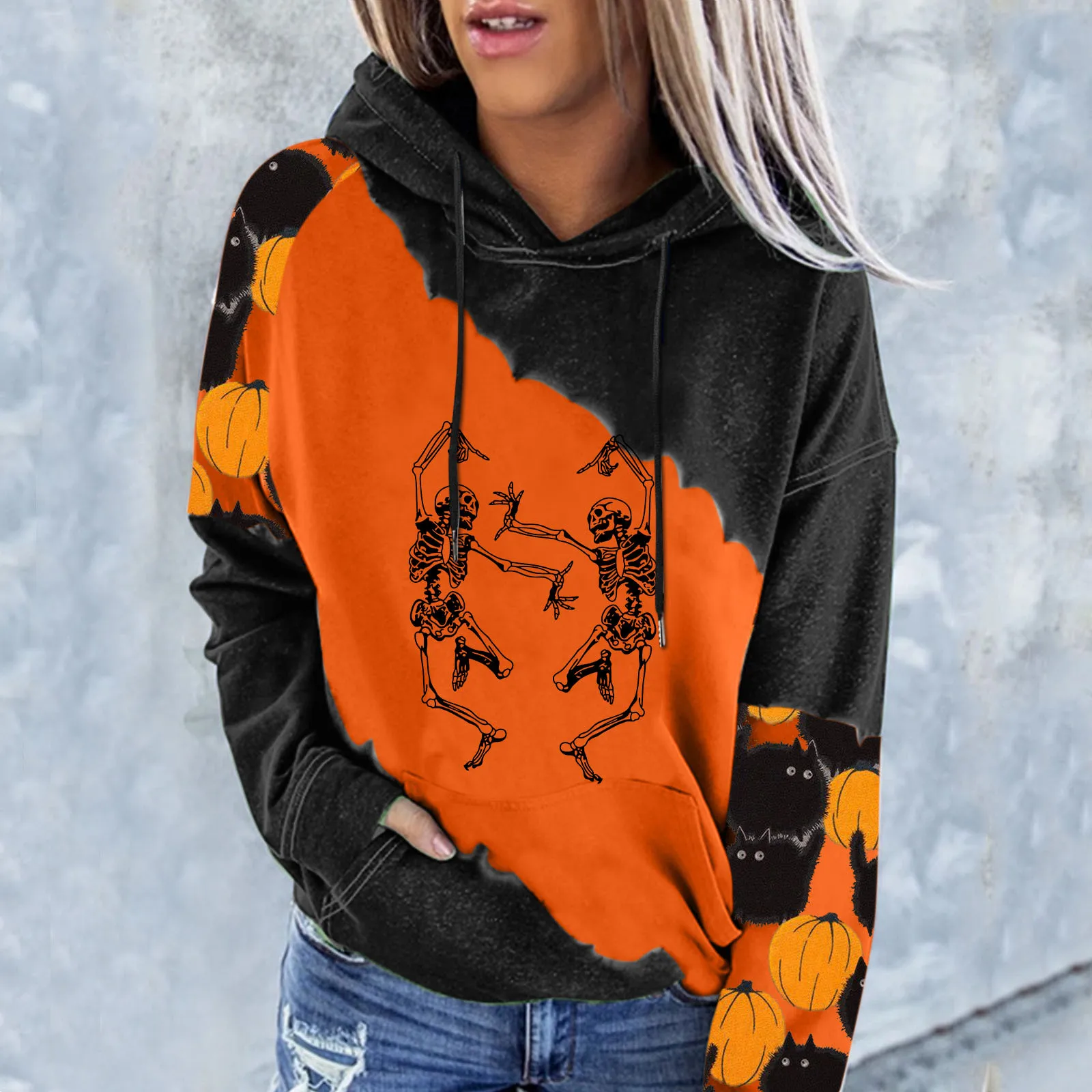 

Fashion Hoodies For Womens Halloween Pumpkin Printing Hoodie Long Sleeve Casual Drawstring Sweatshirts зип худи
