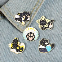 creative fashion star cat enamel pin cute animal black cat star moon cat paw brooch animal badge jewelry gift for kids friends
