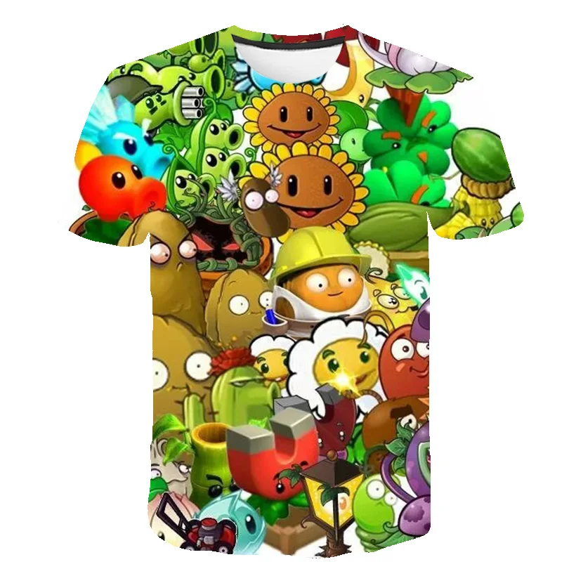 

Boys And Girls 3D Short Sleeve T-Shirt Plant Zombie Print T-Shirt Girls Cartoon T-Shirt 3-14 Years Old Animation T-Shirt