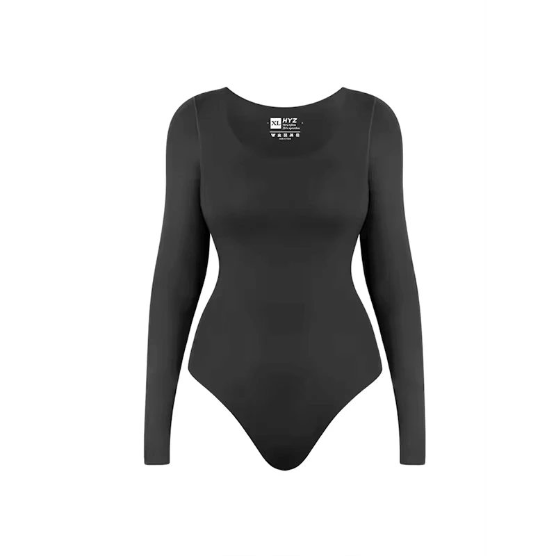 Женское боди с круглым вырезом длинным рукавом