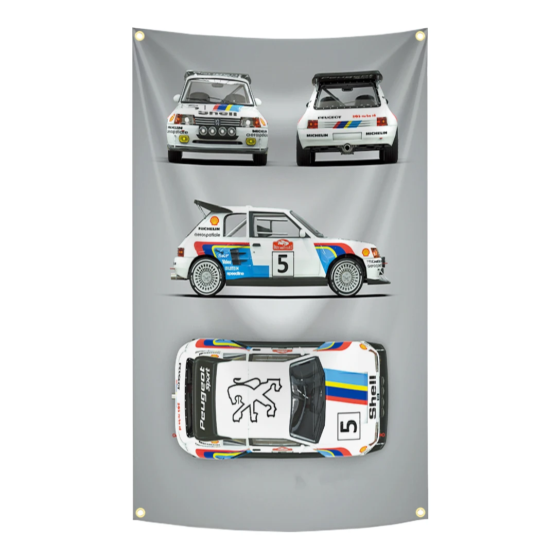 Фото Флаг P-Peugeot 205 Classic Rally Car, 90x150 см, гобелен из полиэстера с цифровой печатью, баннер для декора стен гаража №3