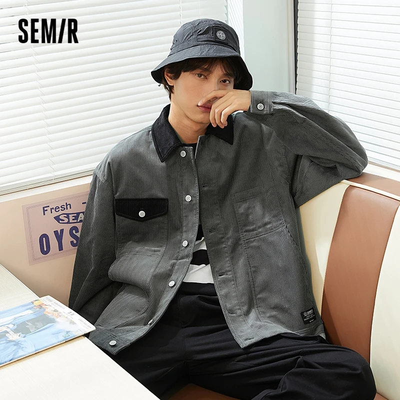 

Куртка Semir мужская с отворотами, модная Свободная рабочая одежда контрастных цветов, Вельветовая одежда, осень 2021