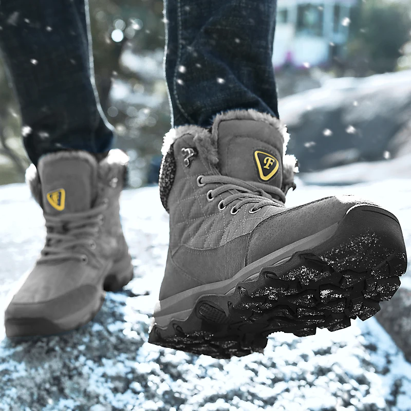 HIKEUP Men Winter Boots Outdoor Hiking Shoes Padded Trekking Men Boots High Top Mountain Climbing Sneakers Tactical Snow Boots