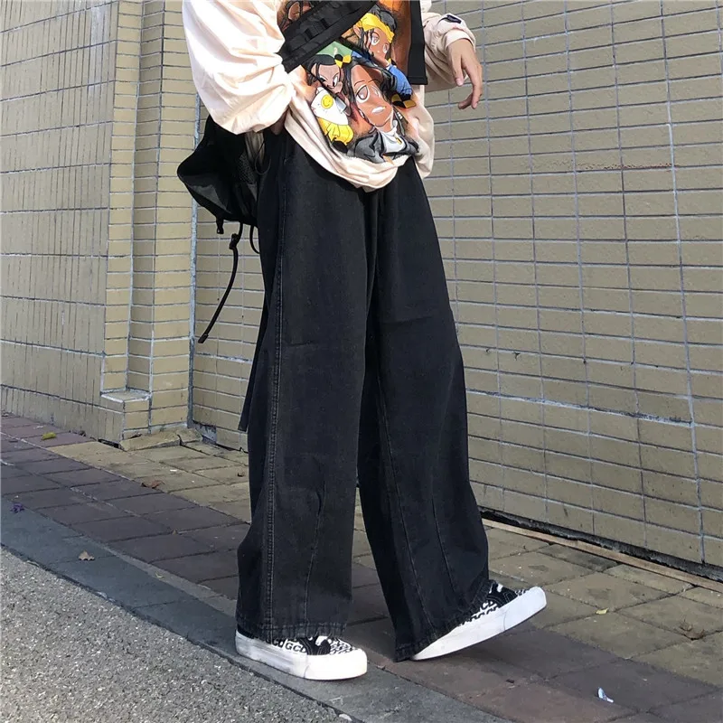 Korean Men Jeans Straight Male Denim Pants Harajuku Man Streetwear Trousers Loose Casual Denim Trouser Black Baggy Pant