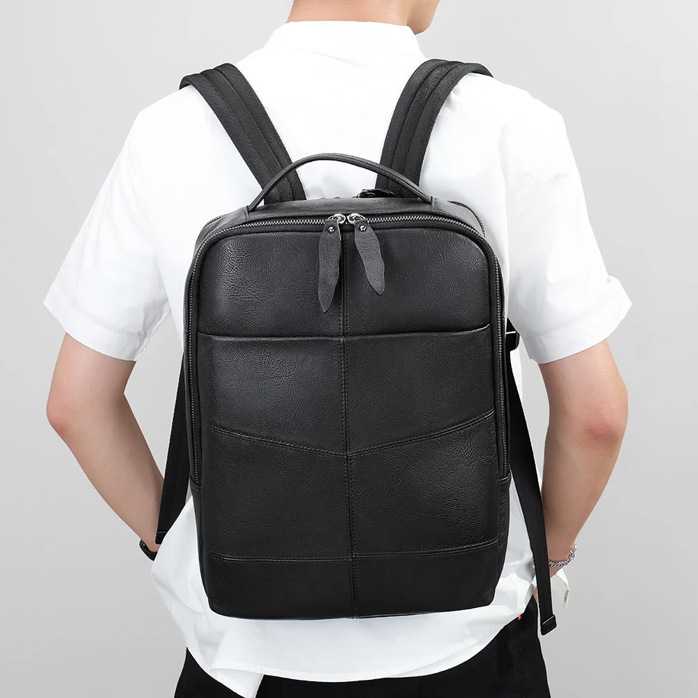 Black Leather Laptop Shoulder Bag Men Crossbody Messenger Bags Backbags Handbag Male Business Casual School Boy
