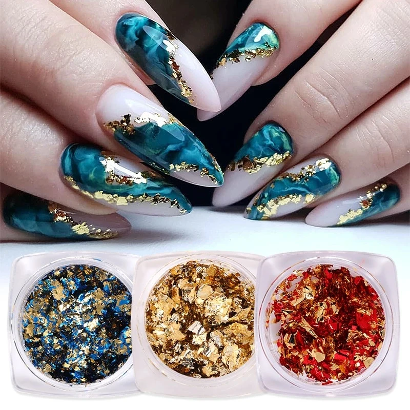 

12 Color Gold Foils Gorgeous Nails Glitter Random Aluminum Flakes Paillette Chip Nail Design Shinny Sparkles Nail Art Decoration