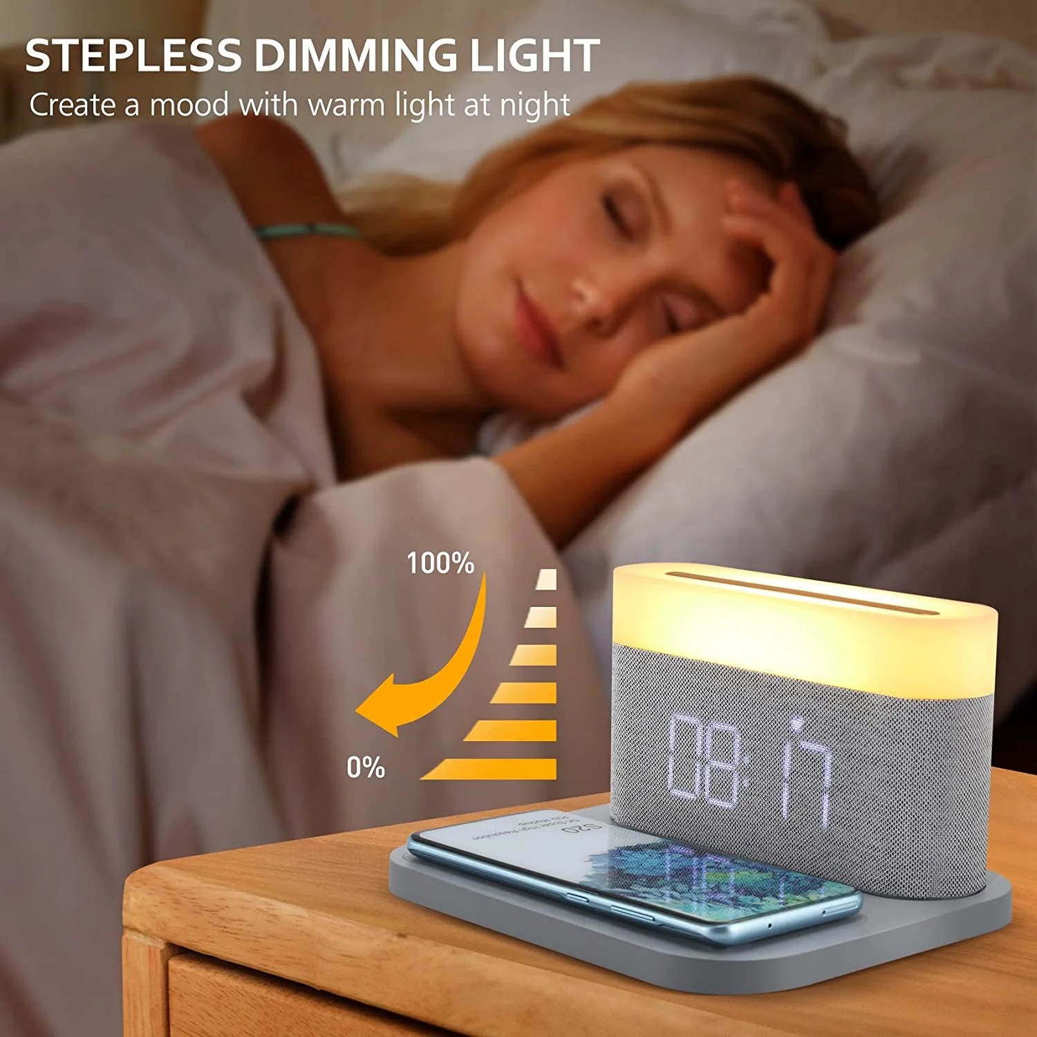 Night Light Bedside Touch Reading Light Adjustable Brightness Snooze Usb Charger