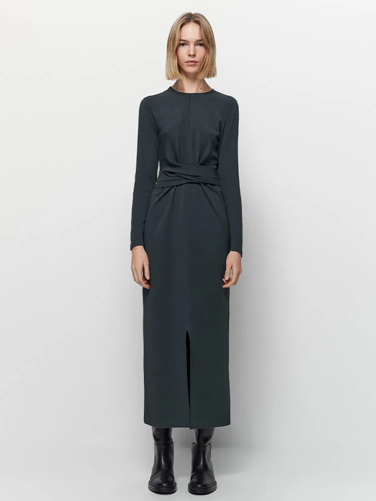 

2022 spring new women's clothing MD counter quality front knot lengthened version ladies simple style fashion elegant dress