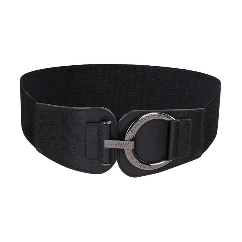 

Simple Ladies Wide Belt Elastic Vintage Buckle Faux Leather Wide Fashion Wild Alloy Buckle Women's Belt Waist Seal Belt