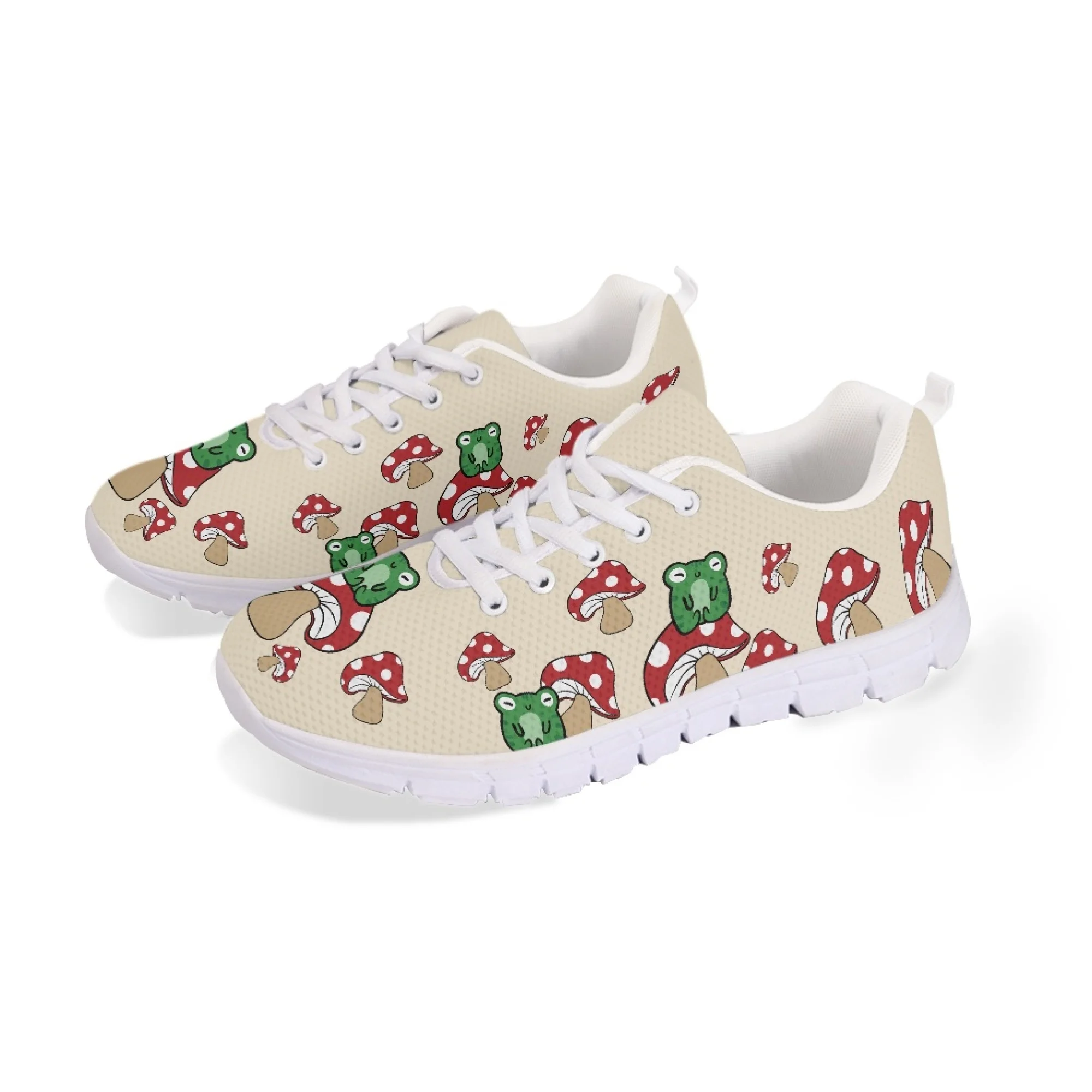 Yikeluo Cartoon Frog with Mushroom Sneakers for Ladies Print On Demand Casual Outdoor Walking Shoes Girls кроссовки женские New