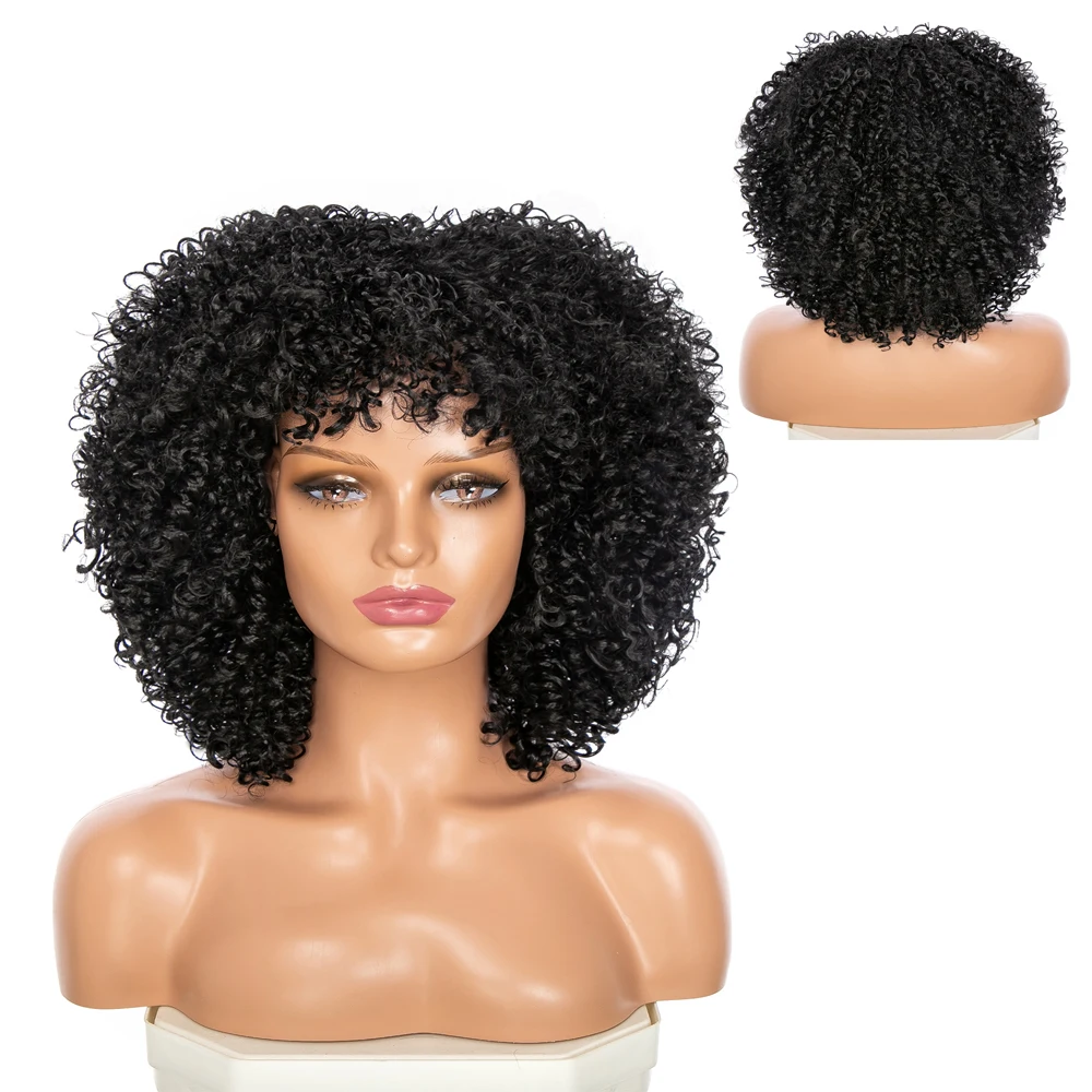 

Gres Afro Kinky Curly Wig with Bangs for The Black Women High Temperature Fiber Synthetic Gradient Hair Cosplay Wig Machine Made