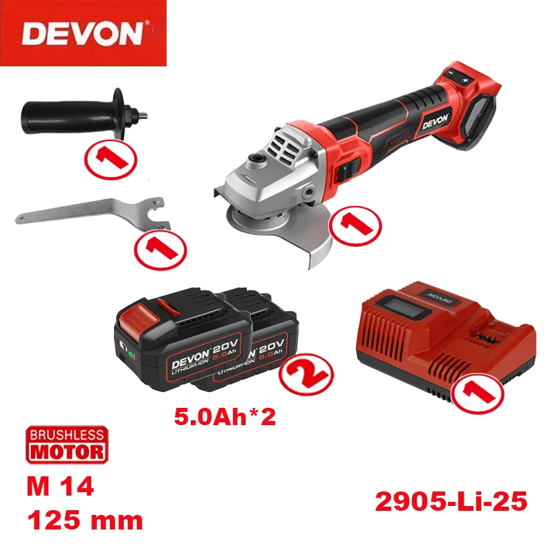 

Высокоскоростной режущий станок DEVONangle sander 2905-Li, полировщик, беспроводной Электроинструмент с литиевой батареей 20 в