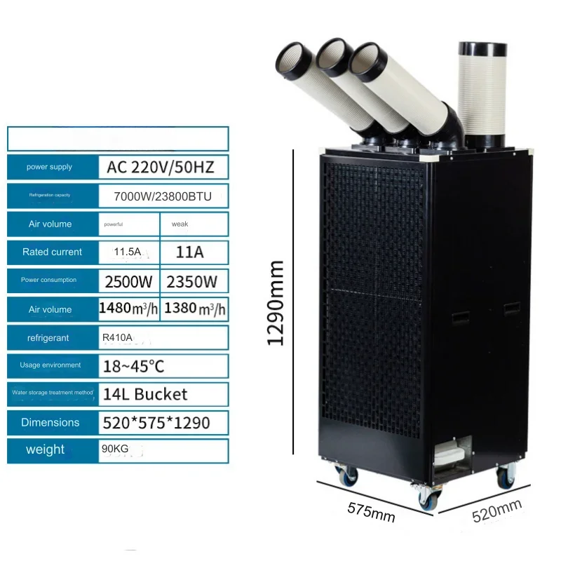 Промышленный воздушный охладитель Вентилятор Водяной 3800 Вт/12000 БТЕ 60 кг