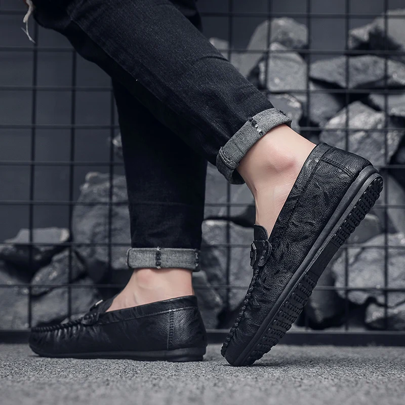 Универсальные лоферы мужские кожаные туфли ручной работы черные повседневные