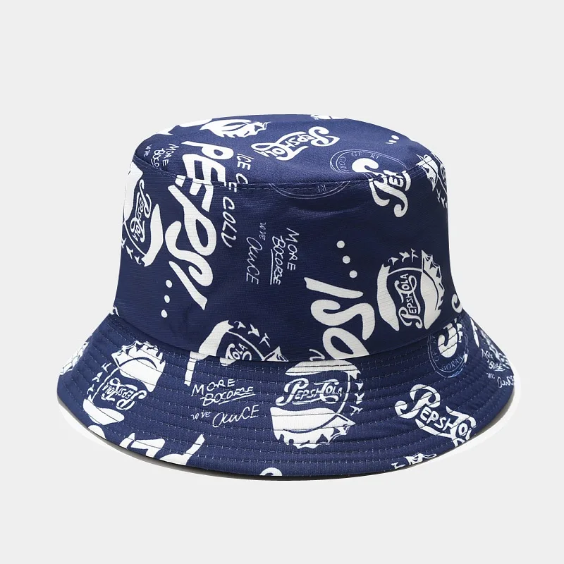 

Fashion Wine Bottle Graffiti Double Side Bucket Hat Women Man Travel Sun Fisherman Cap Teen Hip Hop Panama Bob Reversible Cap