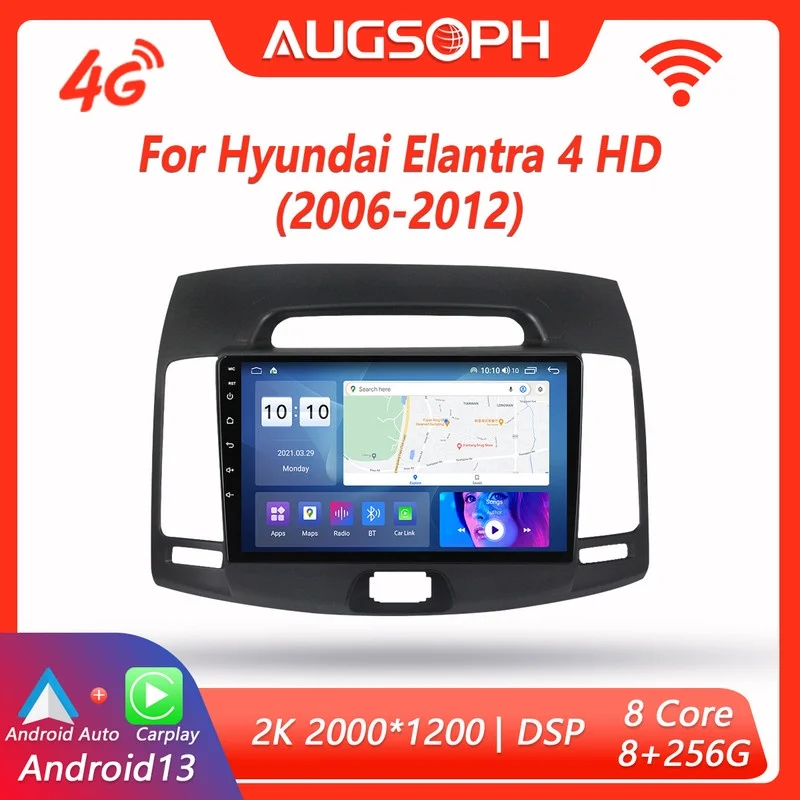 Автомобильный радиоприемник Android 13 для Hyundai Elantra 4 HD 2006-2012 9 дюймов 2K мультимедийный