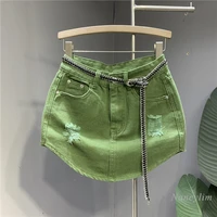 summer 2022 new army green ripped ultra short hip skirt women high waist sexy faldas mujer moda