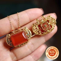 fashion 925 silver ice red agate pendant can open female retro court style necklace jewelry for mothers day gift