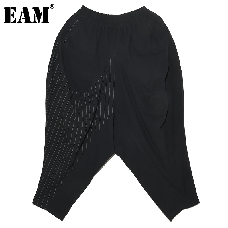 

[EAM] High Elastic Waist Black Striped Long Casual Trousers New Loose Fit Pants Women Fashion Tide Spring Autumn 2022 JT13801