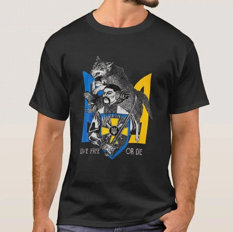 

Live-Free or Die Cossack Warrior Ukraine Trident Flag T Shirt. Short Sleeve 100% Cotton Casual T-shirts Loose Top Size S-3XL