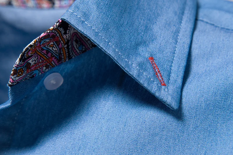 Мужская джинсовая рубашка в ковбойском стиле повседневная приталенная с длинным